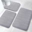 Yimobra Bathroom Rugs Sets 3 Pieces, Soft Comfortable Memory Foam Bath Mat and U-Shaped Toilet Rug Area Rug Set, Non-Slip Water Absorption Quick Drying Bath Rug, Home Decor Accessories, Grey (31.5''x19.8'' +17''x24'' + 24.4''x20.2'')