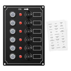 Marine Switch Panel, Haoguo 6 Gang Boat Electrical Panel with Breaker, IP67 Waterproof, Applicable to Boats Yachts Entertainment Boats