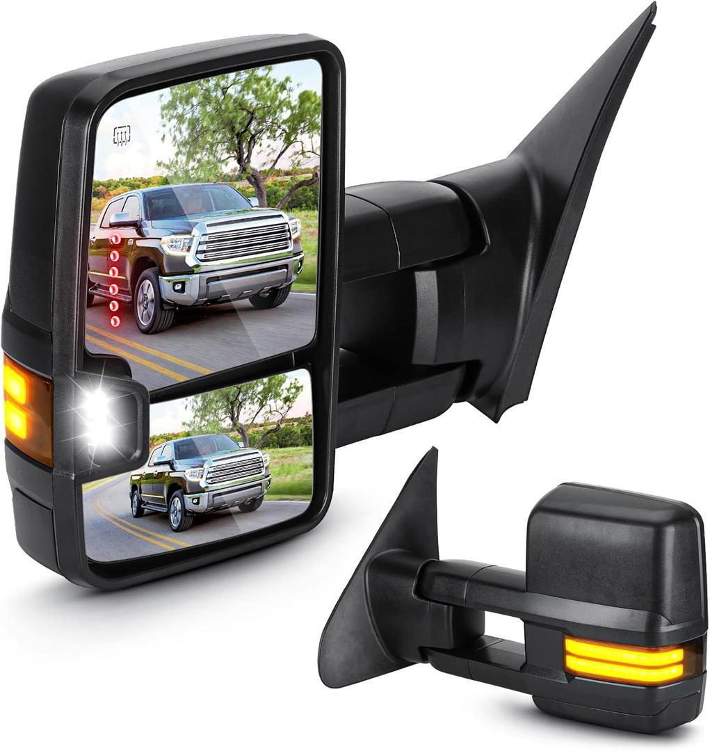 Towing Mirrors Heated for Toyota Tundra 2007-2017, Sequoia 2008-17 with Turn Signal Running Light Manual Folding Telescoping LH&RH