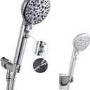 GwernKB Handheld Shower Head with On Off Switch 8-Mode High Pressure Showerhead with 79 Inches Extra-long Stainless Steel Hose and Bracket PLUS Extra Low-Reach Adhesive Wall Mount for Kids, Silver