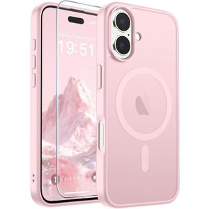 SUPFINE Magnetic for iPhone 17 Case with Screen Protector (Compatible with MagSafe)(Military Grade Drop Protection) Translucent Matte Shockproof with Anti-Fingerprint Phone Cover,Light Pink