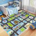 Kids Carpet 2.6'x4' Kids Play Rug for Playing, Road Rug for Kids City Life Educational Road Car Carpet for Classroom, Blue Car Carpet for Playoom(Blue, 2.6'x4')