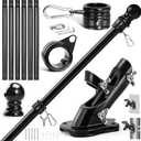 Anovo Flag Pole Kit- Stainless Steel 7 FT Flag Poles with1 Inch Metal 360 Rotating Flag Pole Rings Clip, Two-Position Flag Pole Holder Brackets Mounting for Outside House Outdoor Porch (7 FT - Black)