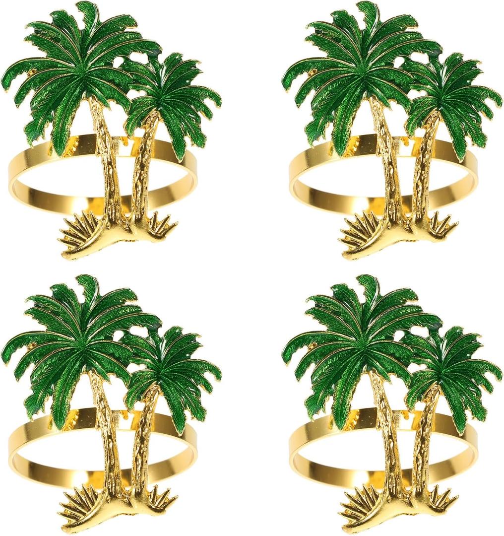 PRETYZOOM 4Pcs Tropical Hawaiian Napkin Rings Plam Napkin Rings Summer Napkin Rings Napkin Buckles Tropical Luau Party Table Decorations
