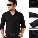Dress Shirts for Men Big and Tall Button Down Long Sleeve Tuxedo Business Casual Collared Shirt (Black, 3XL)