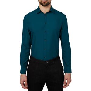 Calabrum Mens Long Sleeve Wrinkle Free Performance Dress Shirt (XXL, Forest)