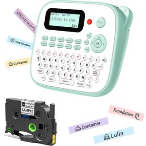 Label Maker Waterproof-Labels, Desktop Label Maker for Kids, D210S Handheld Labeler Machine with Tape-12mm 0.47 Laminated White, Multiple Symbols for Home Office School Kids Teachers Gifts, Green Label Maker