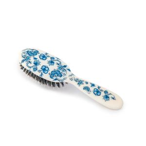 Rock & Ruddle Natural Mixed Boar Bristle Hair Brush for Women and Kids (Small/Travel Size, 17.5cm - Perfect for Wet or Dry Hair, Detangling Smoothing Blowdrying - Made in UK - Pretty Blue