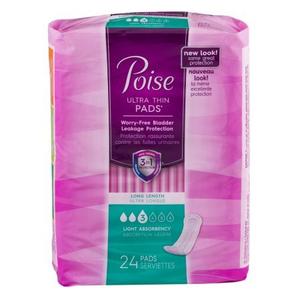 Poise Female Incontinent Pad Long Length 11" 48536, Light, 24