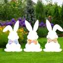 YoleShy 3 Packs Easter Yard Signs - PVC All-Weather Bunny Yard Decoration, Easter Yard Stakes Easter Decorations Outdoor for Party Spring Garden Home Lawn Patio (Standing Rabbits)