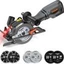 Circular Saw, 5.8A 4-1/2" Circular Saw w/Laser, Metal Auxiliary Handle, 6 Blades (4", 4"), Cutting Depth 1-11/16" (90), 1-1/8" (45), Ideal for Wood, Soft Metal, Plastic, Tile - MCS01A (Standard)