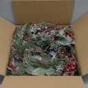 Timer - 20 Inch Flocked Christmas Wreaths for Front Door, Lighted Christmas Wreath with 30 Lights Pine Needles Eucalyptus Cypress Leaves Pinecone Red Berries Xmas Wreath for Home Outdoor Indoor Winter