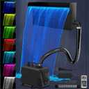 AquaMiracle Pond Waterfall Kit with LED Lights, All-in-1 Stainless Steel Spillway with 660GPH Water Pump, Outdoor Waterfall Fountain for Garden, Backyard & Pool Decor (8inch)