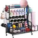 Dumbbell Rack, Weight Rack for Kettlebells, Storage Holder for Yoga and Workout Equipment, Home Gym Storage Rack with Wheels,Hooks and Mesh Top (280lb)