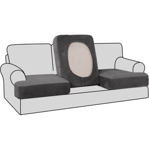 H.VERSAILTEX Stretch Velvet 3 Piece T Cushion Sofa Slipcovers Individually Cushion Cover for 3 Cushion Couch Seat Cushion Covers for Sofa Seat Cushion Covers Stay in Place(Sofa, Grey) (3 Cushion Sofa)