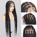 36 Inch Full Lace Braided Wigs for Black Women, 360 HD Single-layer Square Knotless Box Braid Wig with Baby Hair Handmade Synthetic Hair Blended Lace Front Wig Natural Black