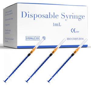 1ml Luer Slip Syringes with 25 1 Inch Needle&Cap for Liquids - Disposable Individually Wrapped, Pack of 100