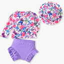 HINTINA Newborn Baby Girl Long Sleeve Swimsuit Bathing Suit with Hat, 0-3 months (60 cm)