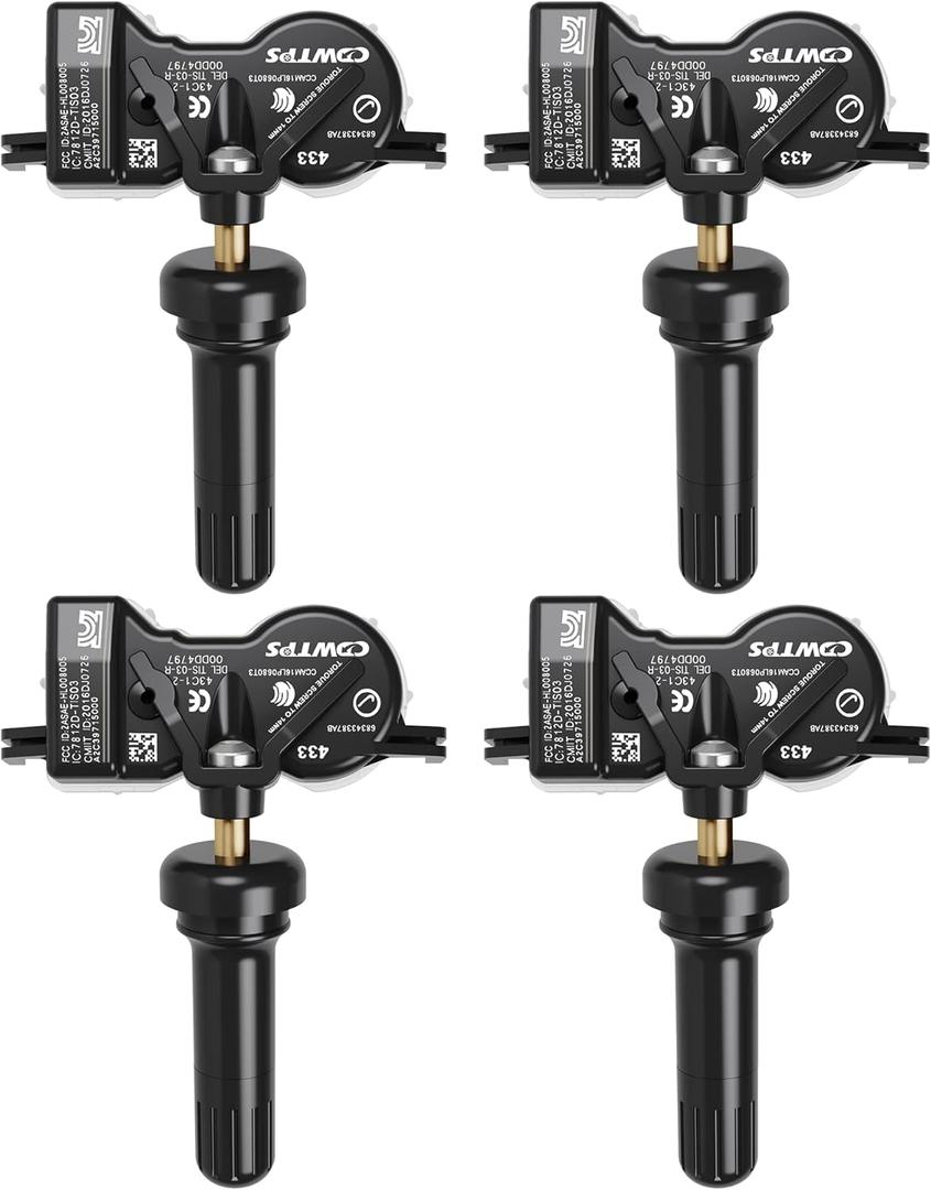 TPMS Sensor Dodge, 4Pack 433Mhz Tire Pressure Monitoring System Sensor Compatible for Chrysler Jeep Dodge Fiat Replaces#68313387AB 68193586AC 68252493AB