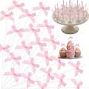 Faccito 50 Sets 6" Pink Bow Cake Pop Sticks DIY Coquette Themed Dessert Decorations for Candy, Lollipop, Cupcake Toppers, Party Decor for Baby Shower, Valentine's Day, Birthday, Wedding, Bachelorette