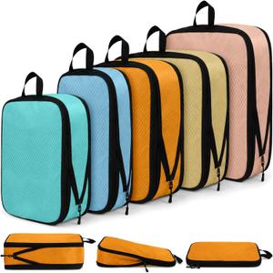 5 Pack Compression Packing Cubes for Travel Space Saving Cubes Luggage Organizer for Suitcase(Pastel,Mixed)