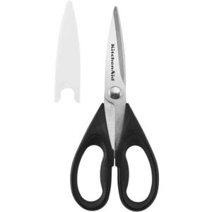 KitchenAid All Purpose Kitchen Shears with Protective Sheath Durable Stainless Steel Scissors, Dishwasher Safe, Soft Grip Comfort Handle, 8.72 Inch, Black (1 Pack)