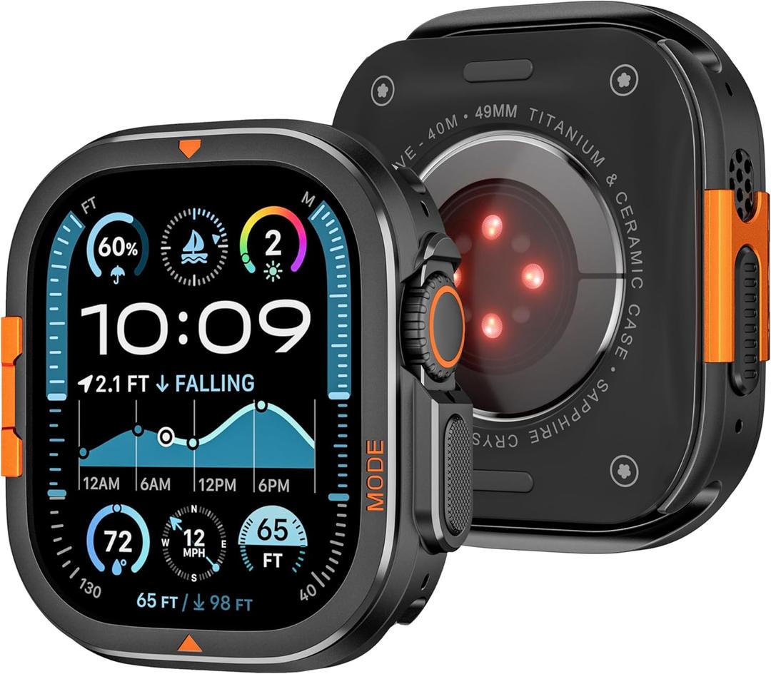 Rugged Metal Case Compatible with Apple Watch Ultra 3/2/1 49mm Case, 2 in 1 Protective Bumper Cover with Back Shell for iWatch Ultra 49mm, Black