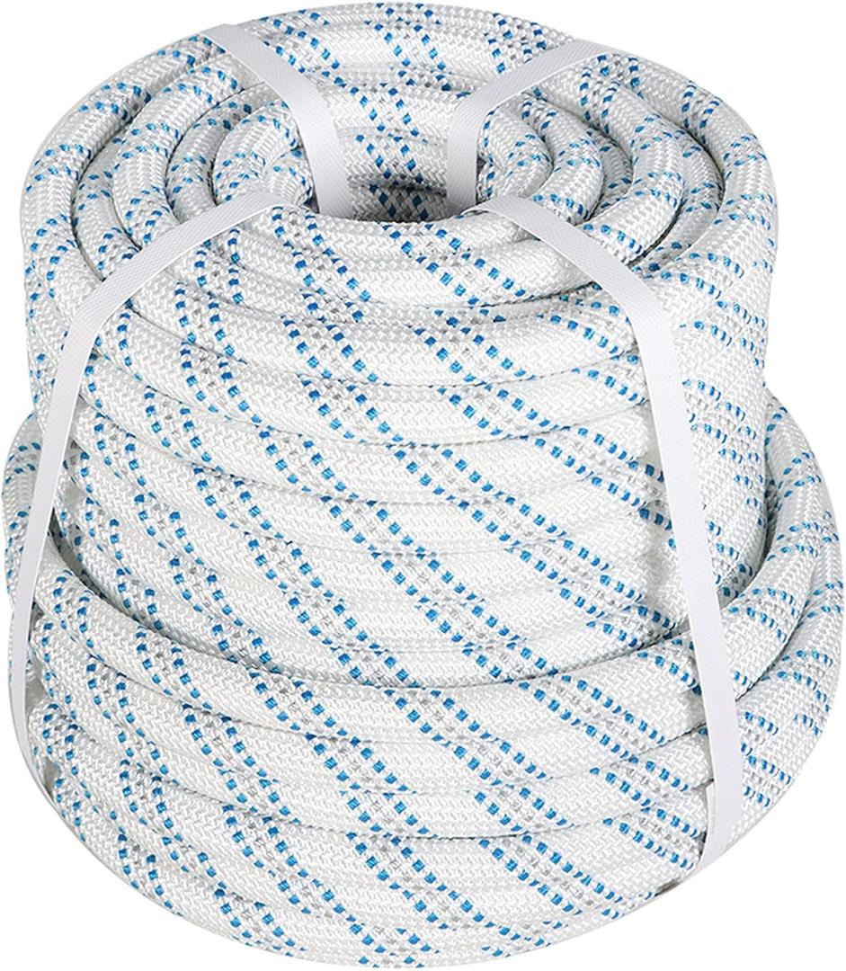 3/4 Inch x 150 Feet Braid Polyester Rope, Arborist Bull Rope for Tying Goods, Rigging, Swing (White/Gray/Blue)