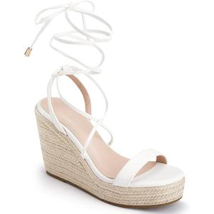 Women's Espadrille Wedges Lace Up Platform Ankle Cross Strap Slingback Summer Dress Sandals, Size 8.5 