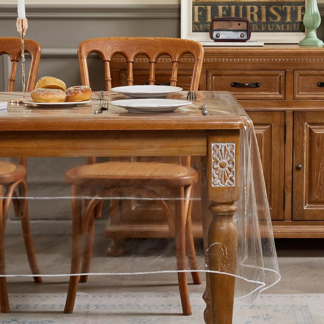 Clear Plastic Tablecloth Rectangle Vinyl Transparent PVC Table Cloth 100% Waterproof Oil-Proof Stain Resistant Wipeable Table Protector Cover for Dinning Table, 54 x 78 Inch.