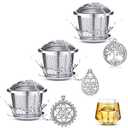 3 Sets Tea Infusers Steeper for Loose Leaf Tea Holder Stainless Steel Tea Ball Mesh Strainer Filters with Drip Trays and Pendant (Plant Style)