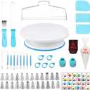 148 Pcs Cake Decorating Kit with Cake Turntable,Cake Leveler,24 Numbered Icing Piping Tips,2 Spatulas,3 Comb Scrapers,2 Couplers,5 Bag Ties,50 Pastry Bags,50 Cupcake Liners