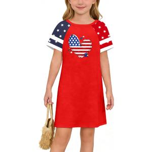LAZYCHILD Girls 4th of July Dress: Kids USA Dresses American Flag Dress Independence Day Patriotic Outfit Red, 9-10 Years