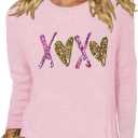 Valentines Day Shirts for Women XOXO Heart Graphic Tshirt Valentine Gifts Long Sleeve Tee Tops (Pink, L)