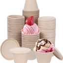 100 Pack 4 Oz Disposable Ice Cream Cups with Lids, Compostable Cups with Lids, Eco-Friendly Paper Bowls for Desserts, Takeout & Parties (3 x 1.77in)