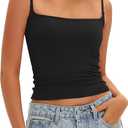 Darong Women Double Lined Square Neck Tank Top Adjustable Spaghetti Straps Basic Cami Shirt Built in Bra 9202 Black L (Black, L)