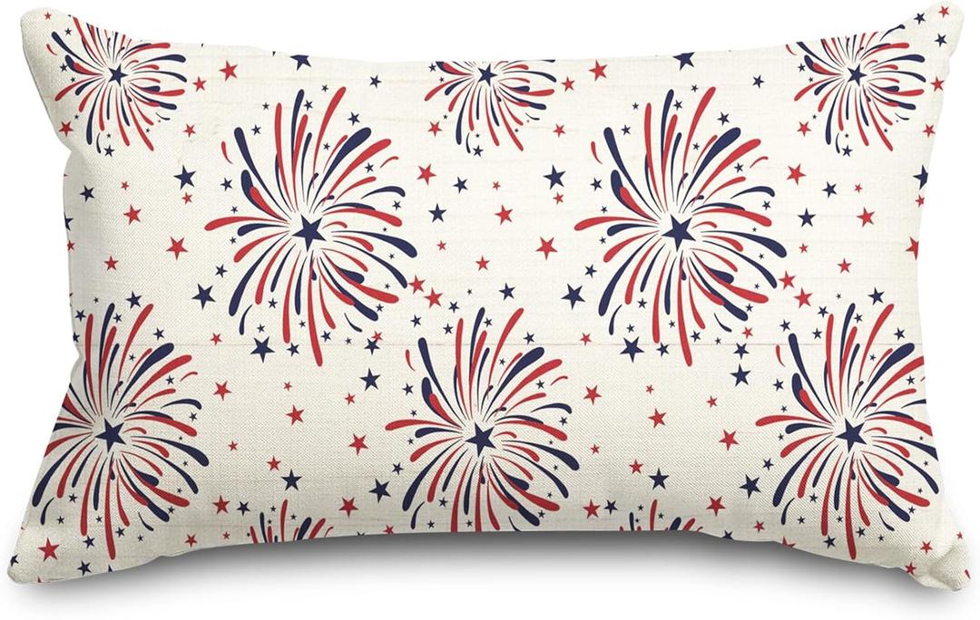 Patriotic Rectangle Pillow Covers American Firework Throw Pillow Case 12 x 20 Inch 4th of July Cushion Cover for Independence Day Memorial Day Home Couch Sofa Decoration Supplies