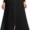 MAKABO Women's Maxi Pleated Skirt with Pockets, High Waisted A Line Long Skirts Button Down Business Casual Outfits