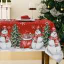 NOVILYS Red Christmas Rectangle Tablecloth - Printed Xmas Tree & Snowman Pattern, Washable &Stain Resistant Decorative Holiday Table Covers for Kitchen, Party, Dining Table Decor - 60 x 84 Inch