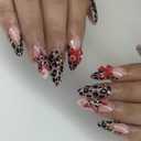 Stiletto Press on Nails Medium Leopard Fake Nail Leopard Acrylic Nail Press ons Bow Stick on Nail for Women 24pcs