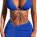 COZYEASE Women's 3 Piece Bikini Set Backless Halter Neck Triangle Chain Swimsuit Set with Beach Skirt M