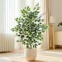 Artificial Ficus Tree - 4 FT Tall Silk Fake Tree with Pot - Lifelike Foliage & Branches for Indoor/Outdoor Decor