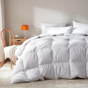 Goose Feather Down Comforter King Size,100% Organic Cotton Duvet Insert,All-Season Luxury Duvet Insert with Baffle Box Design, 750+Fill Power Hotel Collection Bedding Comforter (White)