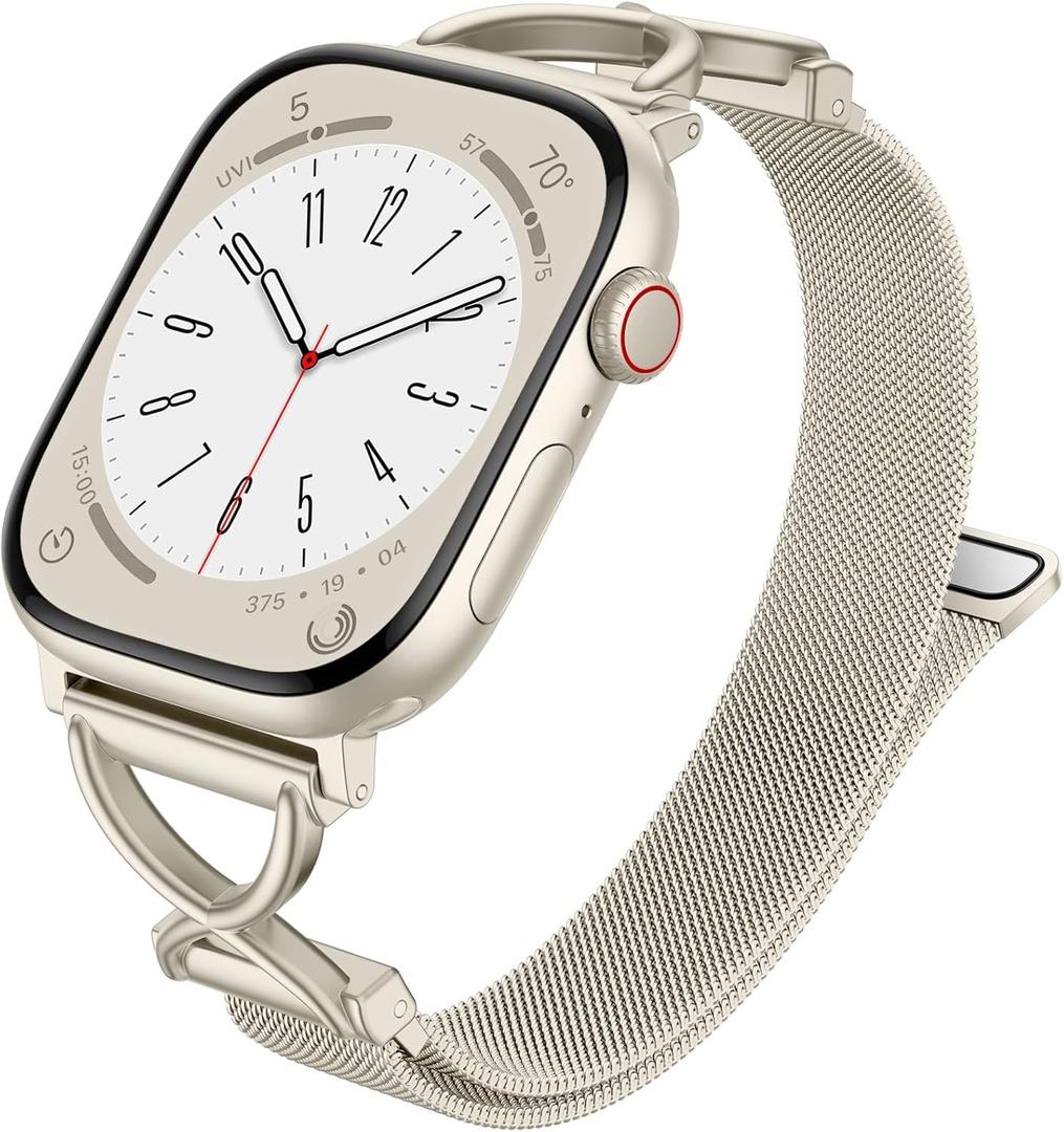 Slim Band Compatible with Apple Watch Bands for Women 41mm 40mm 42mm 38mm,Stainless Steel Magnetic Clasp Strap Wristband for iWatch Series 11 10,Starlight