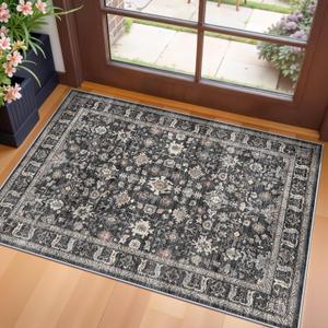TOPRUUG Washable Entry Rug 2x3: Kitchen Rug Runner Front Door Throw Rugs Non-Slip Bathroom Carpet Door Mat Indoor Entrance Vintage Entryway Dcor (Dark Black Gray, 2X3)