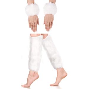SATINIOR 2 Pairs Faux Fur Cuffs Furry Long Leg Warmer Wrist Boot Cuff (White)