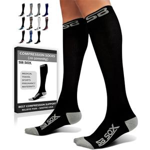 SB SOX Compression Socks for Men & Women (20-30 mmHg) - Best Support Stockings for Travel, Medical, and Sports - Perfect for Everyday Wear (Small, Black/Gray)