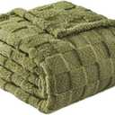 Fleece Throw Blanket for Couch,Super Soft and Warm Lightweight Checkered Pattern Blankets for All Seasons, Olive Green