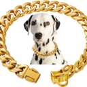 Stainless Steel 18K Gold Dog Collar with Secure Locking Buckle  15MM Cuban Link Chew-Proof Chain for Small, Medium & Large Dogs (20 inch)