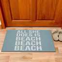 Blue Beach Door Mat, All She Does is Beach Doormat for Indoor Outdoor Entrance Porch, Retro Coastal Welcome Mats for Front Door Entryway, Ocean Bathmat Rug for Bathroom, 17x30 Inches